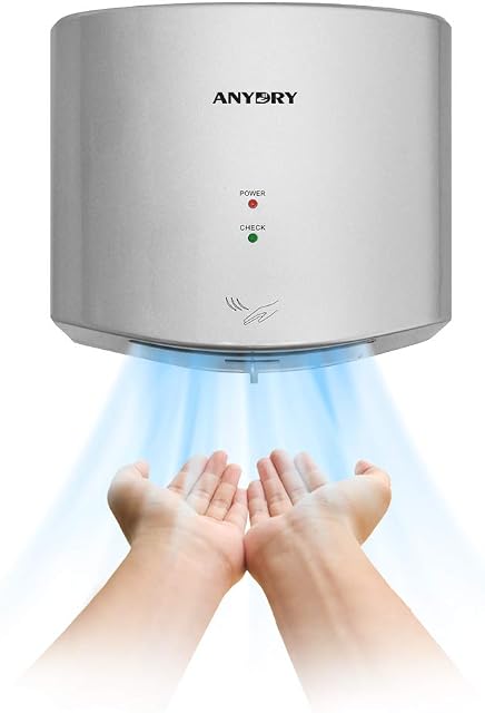 anydry 2630S Compact Hand Dryer Automatic High Speed Electric Hand Dryer,Commercial or Household,Hand Dryer for Toilets.(Silver)