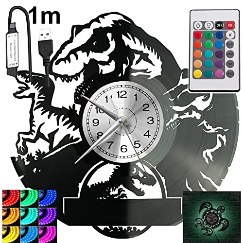 Jurassic Park RGB LED Pilot Reloj de pared para mando a distancia, disco de vinilo moderno...
