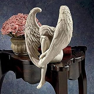 Angel Art Sculpture,Angel Wings Ornaments,Garden Ornament,Winged Angel Garden Statue 3D Sitting Fairy Art Ornaments