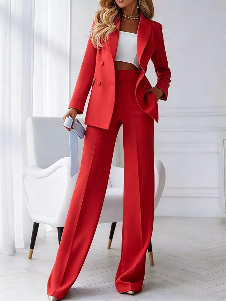 shownicer Hosenanzug Damen Festlich Elegant Business Anzug Set Revers Büro Anzugjacke Blazer und Hose Zweiteiler