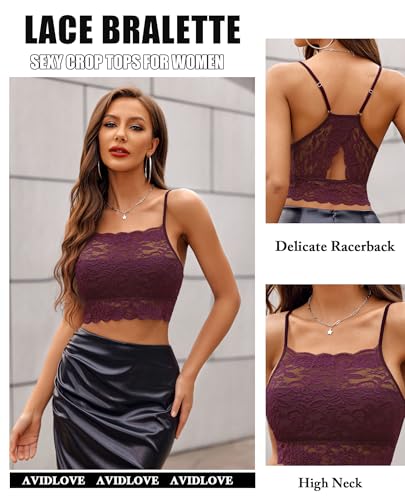 Image of Avidlove Lace Bralette for Women High Neck Camisoles Racerback Double-Layered Crop Top