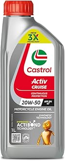 Castrol Activ CRUISE 20W-50 4T Engine Oil with Synthetic Technology for Bajaj Bikes (1L) | 3X Protection with Actibond Technology | Engine Protection for Bikes | API SN and JASO MA2
