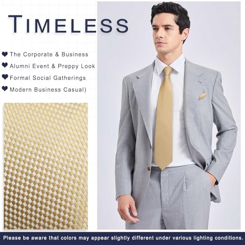 Image of HISDERN Mens Striped Tie and Pocket Square Set Necktie for Men | soft smooth texture, wrinkle-free, neat hand-tied knot, gifting ready, regular 3.4 width, coordinated look, business wedding