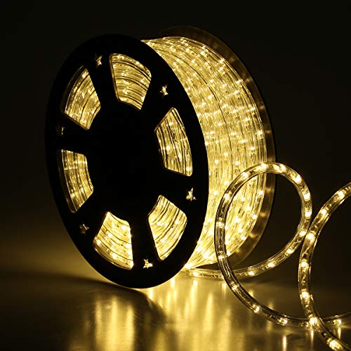 Buyagn 140ft LED Rope Lights,Rope Lights Outdoor,LED Strip Lights Outdoor Waterproof Decorative Lighting for Outdoor,Deck, Patio,Backyards Garden,Party and Bedroom,Landscape Lighting(Warm White)