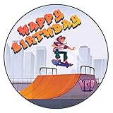 J&M DECO Tortenaufleger Geburtstag - Tortendeko Skater Motiv - Geburtstagskuchen Deko aus Fondant - Rund 20 cm - Esspapier Tortendeko - Cake Decoration