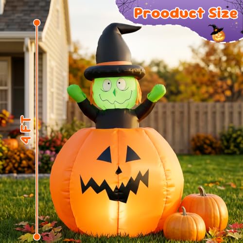 DROFELY 4ft Halloween Pumpkin and Witch Inflatable Pop Up Decoration - image 3