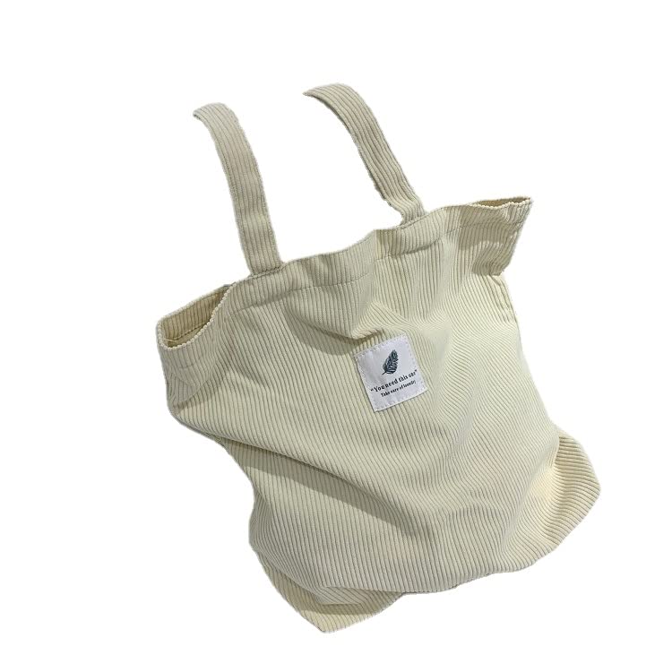 Sac fourre-tout en velours côtelé blanc réutilisable grand cabas femme