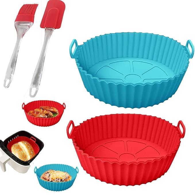 Image of Silicone Air Fryer Liners Set - Non-Stick, Heat-Resistant Baskets & Pots with Oil Brush & Spatula for Air Frying & Baking (Multicolor)