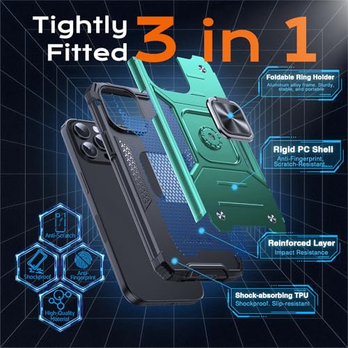 Image of Anqrp Heavy Duty Case for iPhone 15 Pro Case with Enhanced Ring Holder Grip Stand, Military Grade Shockproof Rugged Drop Protective Silicone Hard Slim iPhone 15 Pro Phone Case Cover,Forest Green