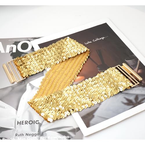 Glamorstar Sequin Wide Stretchy Belts for Women Elastic Waist Belt for Dresses4