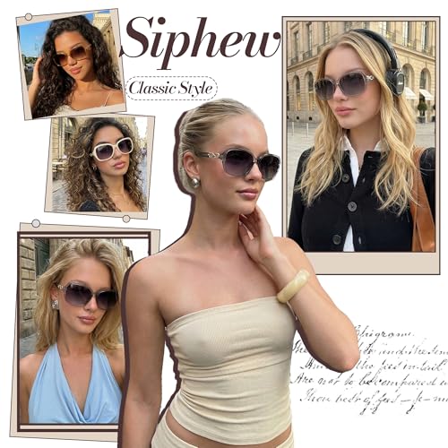 Image of SIPHEW Polarized Sunglasses for Women | Vintage Square Sunglasses w UV400 Protection | Womens Wraparound Shade