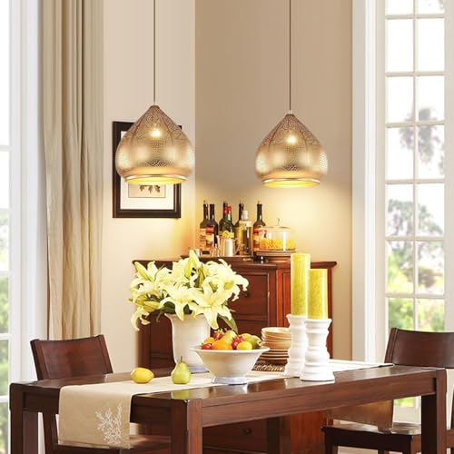 Image of 2-Pack Hanging Pendant Light Gold Turkish Moroccan Ceiling Light