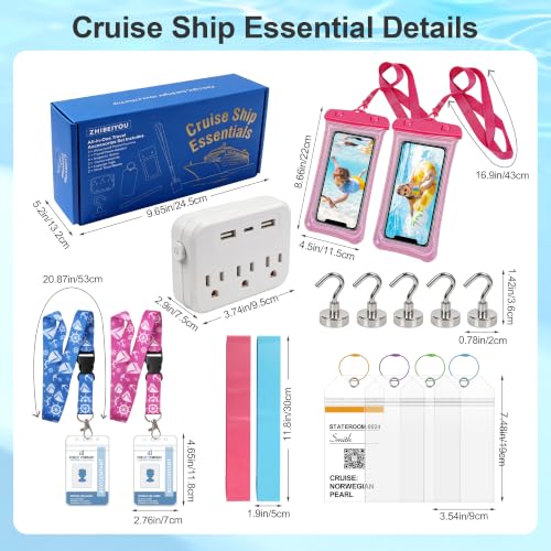 16Pcs Cruise Ship Essentials, Travel Cruise Must Haves with Power Plug Adapter, Includes Waterproof Phone Pouches, Luggage Tags, Lanyard Card Holders, Towel Bands for Beach Chair and Magnetic Hooks - image 7