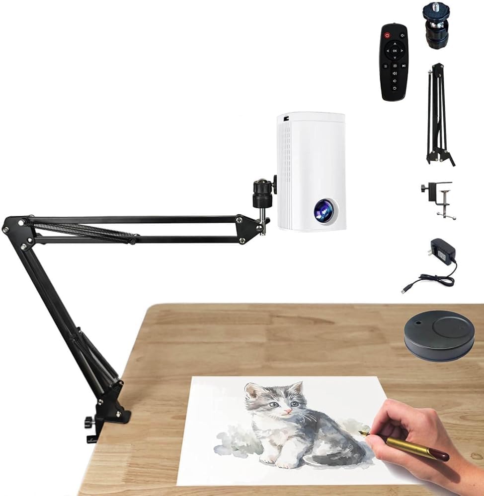Lampe de projecteur d'art portable, tableau de traçage imperméable pour croquis, dessin et peinture, outil de projection de bureau (Color : White)