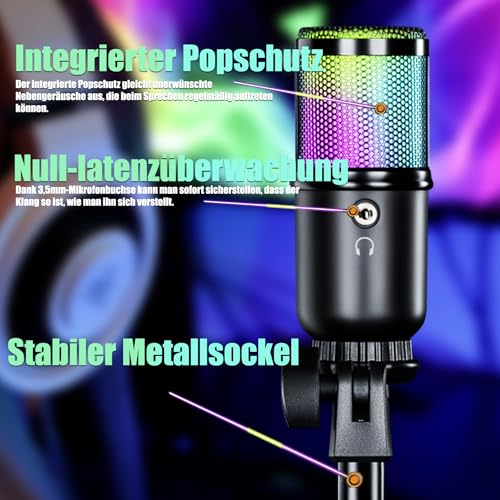 Microphone de jeu PC RVB Defender avec support USB ordinateur portable