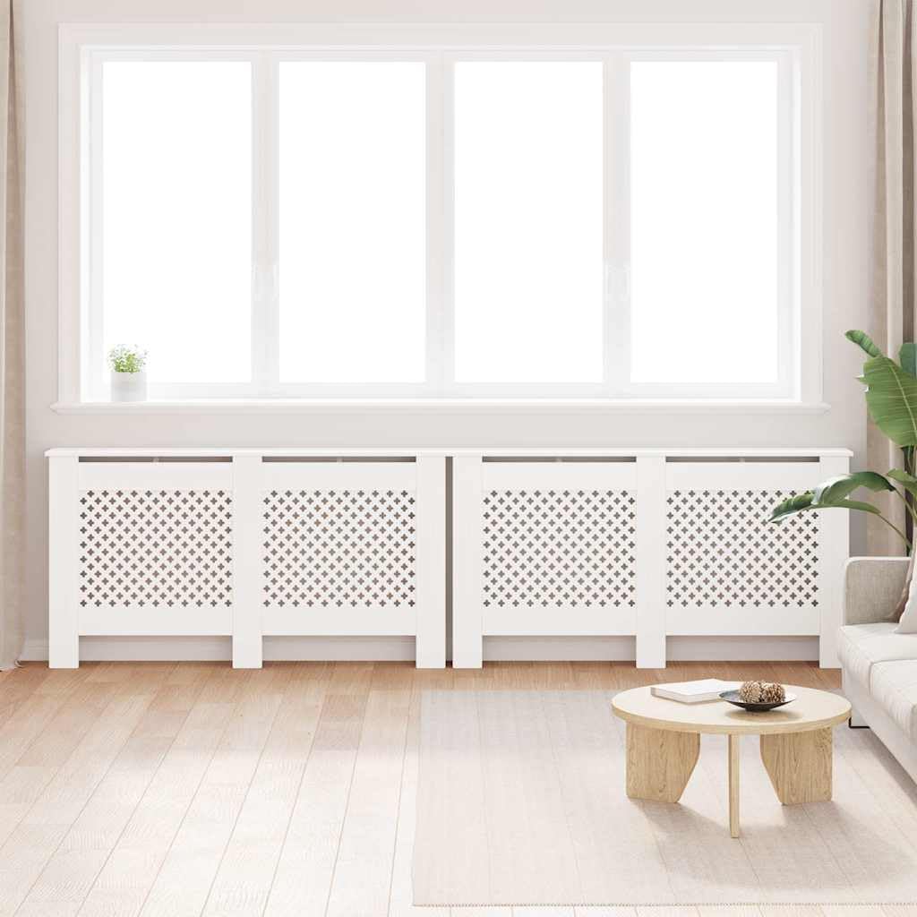 Mangloder Heizkörperverkleidungen 2 Stk Weiß aus MDF 152 x 19 x 81,5 cm, lattenförmiges Design, Heizkörper Abdeckung für Wohnzimmer, stabile Oberfläche für Deko und Ablage