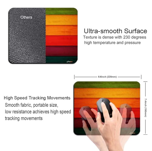 Image of Mouse Pad Rainbow Wood Textured, Premium-Textured Custom Mouse Mat Design, Washable Mousepad Lycra Cloth, Non-Slip Rubber Base Computer Mouse Pads for Wireless Mouse