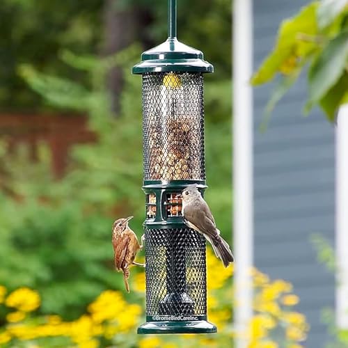 Squirrel Buster Nut Feeder Squirrel-Proof Bird Feeder for Shelled Peanuts & Dried Fruit, Weight-Adjustable, Woodpecker Friendly, 1.3lb Capacity with 2 Interchangeable Meshes by Brome - Image 5