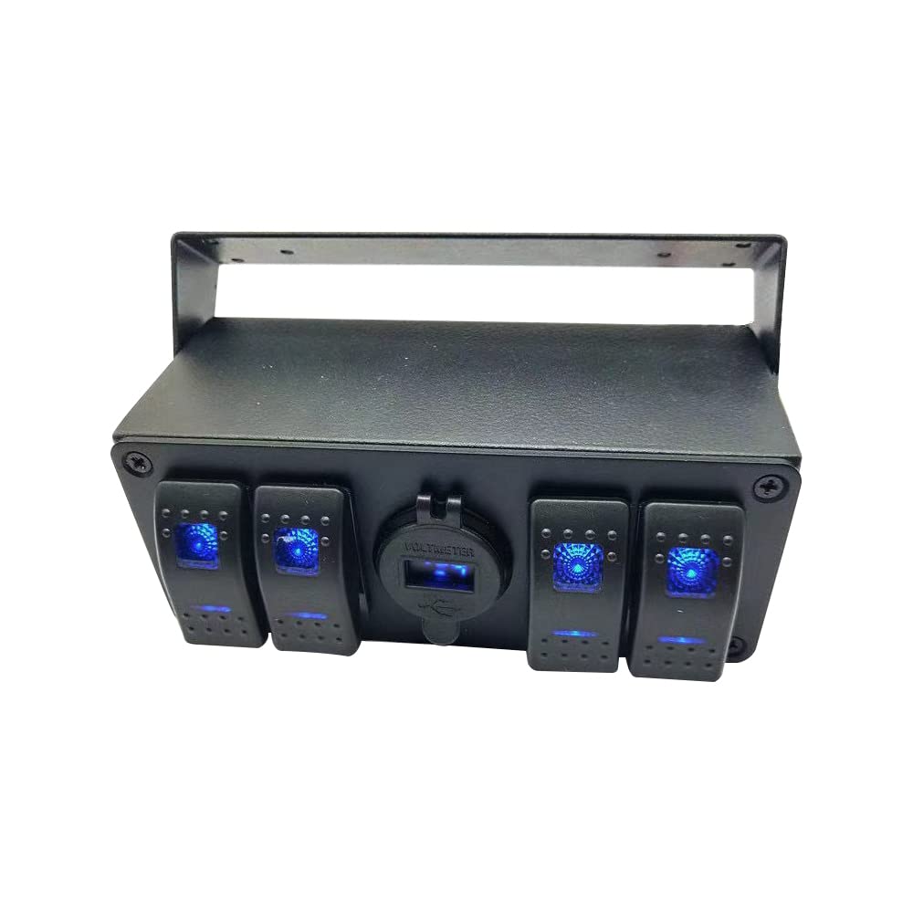 Riloer 4 Gang Rocker Lice Switch Pannello con 4,8A USB Quick Charge/Carica rapida 3,0 Voltmetro USB Caricatore per camion per barche marine 12V-24 V, pannello di controllo a 4 gruppi