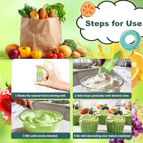Image of Natural Food Coloring - 15 Vibrant Colors Food Coloring Set, Food-Grade, Non-GMO, FD&C & Artificial Dye Free Natural Liquid Food Dye Set for Baking, Cake Decorating, Frosting, Icing, Fondant, Cookies, DIY Slime - 10ml (0.35fl oz) /Bottles