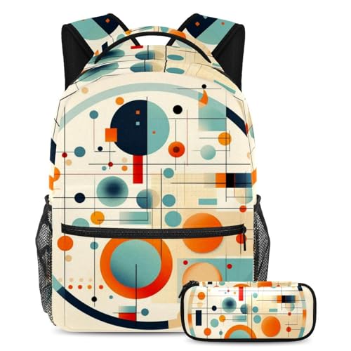 Sac à dos géométrique multicolore 40cm avec trousse assortie pour adolescents