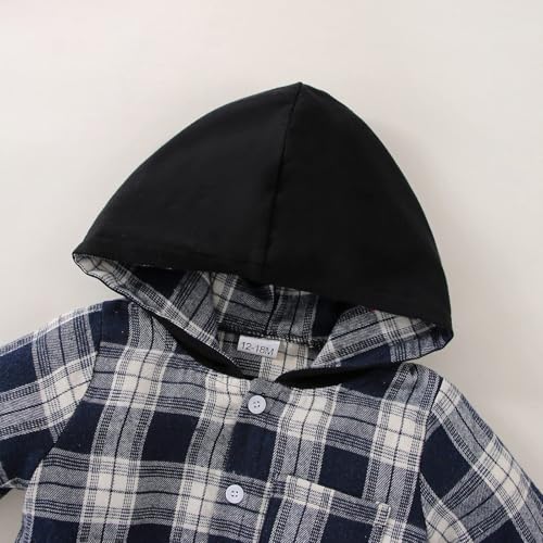 Image of FOCUTEBB Toddler Baby Boys Clothes Plaid Shirt Tops Hoodied Long Sleeve Sweatsuit Pants Fall Winter Outfits 12M-6T