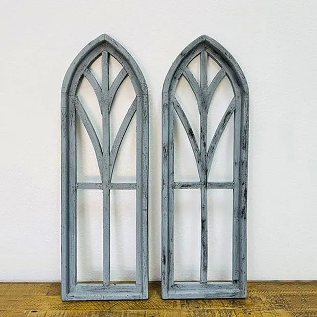 The Sara Enterprises Wooden Wall Window Set of 2 Arched Window Panes Wall Decor 1 Window Size (12x36) Inch Colour Antique Grey Wall Decor Above Your Sofa, Console Table, or Bathtub for a True Focal-image-24