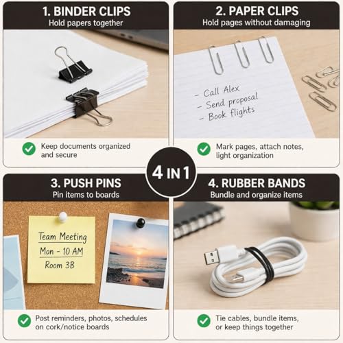 Image of AccuPrints Stationery Set with 50 Push Pins, 8 Paper Clips, 80 Binder Clips (Black)