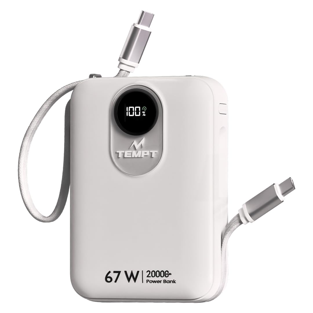 TEMPT Maestro 20000mAh Power Bank 67W GaN³ Fast Charging, Built-in Cable & Smart Digital Display, USB-C PD 3.0 + USB-A QC 4.0, Compatible with iPhone, Samsung, iPad, MacBook, Laptop & More-image-25