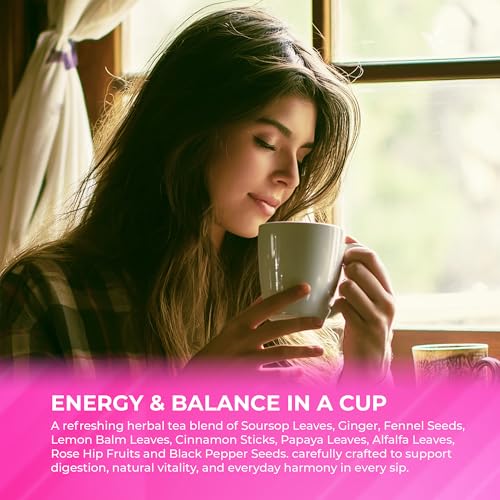 Image of FreshDrinkUS, Premium Happy Belly Tea | 135 Tea Bags | Herbal Tea Blend with Soursop Leaves, Ginger, Fennel Seed, Lemon Balm, Cinnamon, Papaya Leaves & Rose Hip - Naturally Caffeine Free. Sugar Free