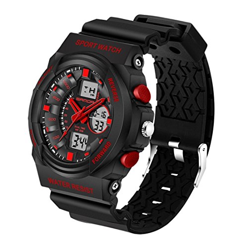 Montre LED homme chronomètre alarme date semaine double affichage quartz plastique rouge