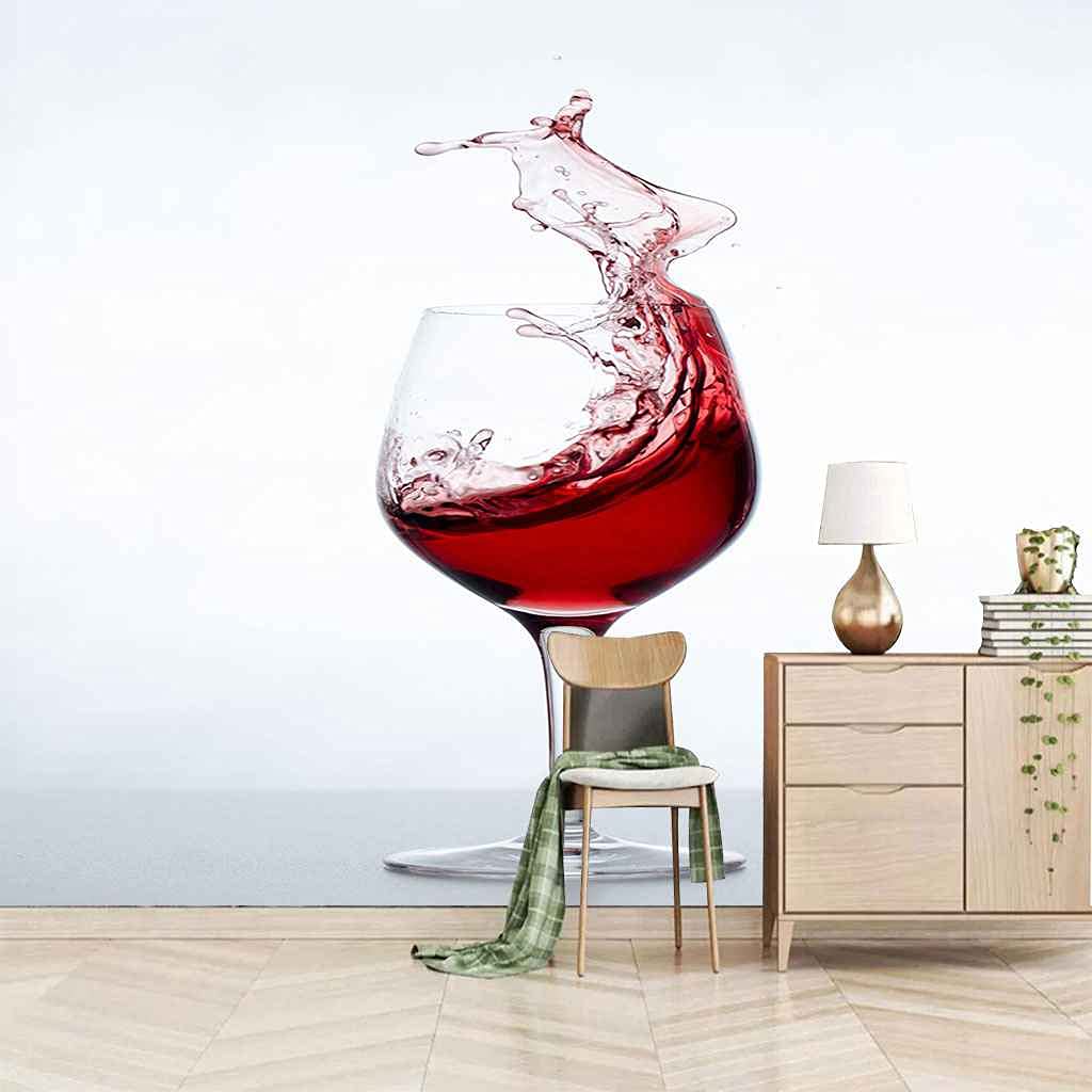Papier peint 3D effet trompe l'œil verres de vin rouge toile premium autoadhésive 200x140