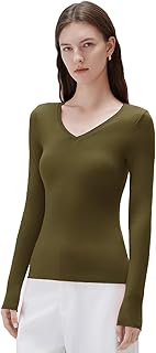 Sponsored Ad - SUUKSESS Cloud Cashmere Women V Neck Fitted Long Sleeve Shirt Basic Soft Knit Tops