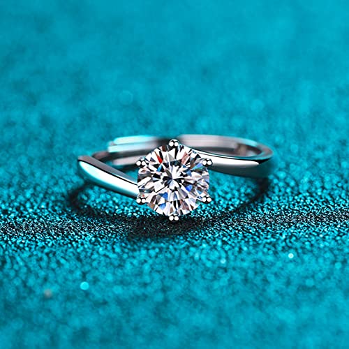 Bague Solitaire Femme Argent 925 Moissanite Anneau Réglable Cadeau Idéal Prêt à Offrir