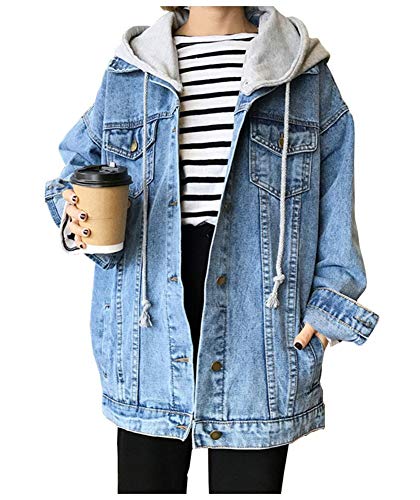 Kedera Women's Oversized Detachable Hoodie Denim Jackets Jean Coats XL (Light Blue, Medium)