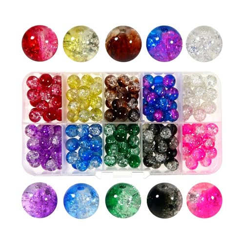TOAOB 200pcs 8mm Glass Beads for Jewelry Making Crackle Glass Lampwork Beads Round Loose Spacer Beads Craft Supplies for Bracelets Jewelry Making and DIY Crafts