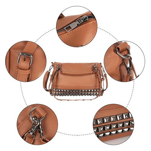 Goclothod Punk Studded Top Handle Handbag Faux Leather Shoulder Bag Tote Purse4