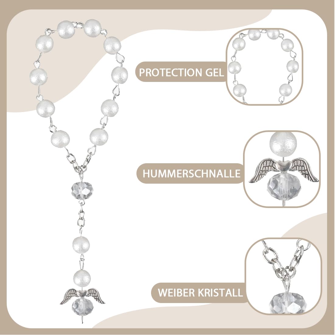 2 Pcs Chapelet de voiture pour ange gardien, Pendentif rétroviseur, Décoration intérieure de voiture, Pendentif porte-bonheur, Accessoire de voiture, Cadeau ange gardien