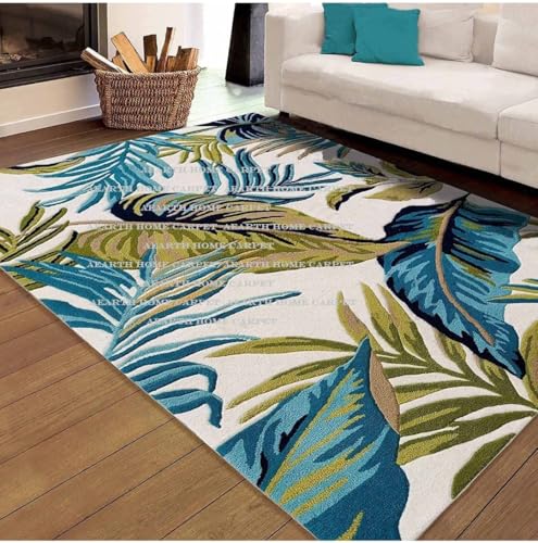 AEARTH HOME CARPET Hand-Tufted 100% Wool Tropical Leaf Area Rug