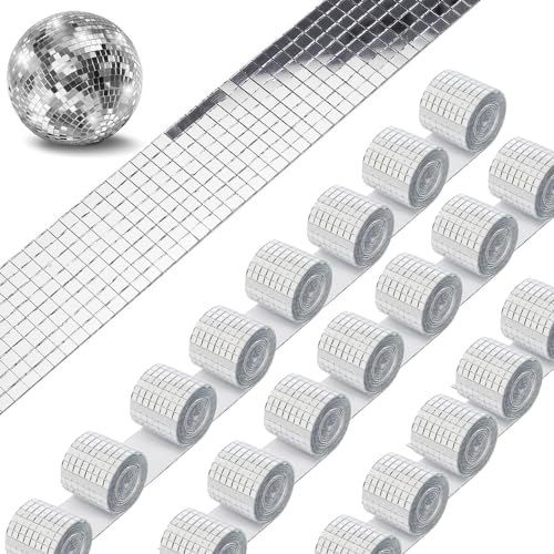 WOOLUCK® 20 Rouleaux 32000 pièces Mosaique miroir,Autocollants Carrés en Mosaïque de Verre pour Cuisine,Restaurant,Disco Party DIY Decor(argent)