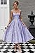 EBAKUS Midi A-Line Prom Dress Silver Vintage Square Neck Spaghetti Straps Wedding Guest Dresses Jacquard Floral Satin Tea Length Bridesmaid Dress for Women Size 0