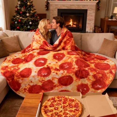 Image of 85in Pepperoni Pizza Blanket White Elephant Gifts for Adults Useful Sausage Throw Blankets Women Men Party Cool Stuff Novelty Gag Soft Fleece Wrap