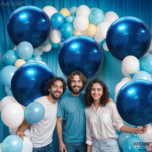 Image of KatchOn, Metallic Blue Mylar Balloons - Big 22 Inch, Pack of 6 | Round Ramadan Balloons for Ramadan Decorations | Eid Decorations, Blue Party Decorations | Baby Shower, Blue Birthday Decorations