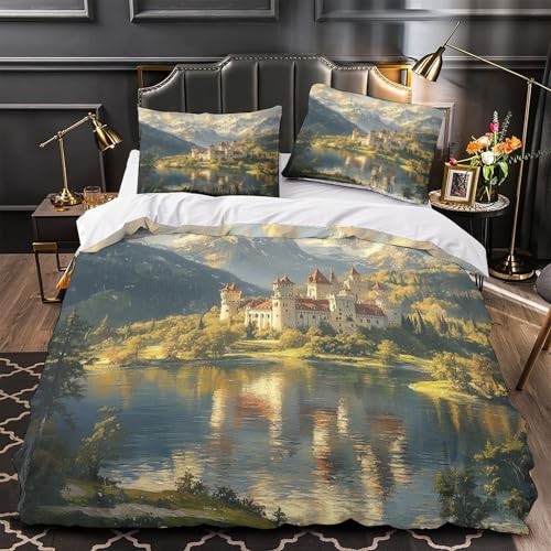 Housse de couette hypoallergénique 3D château médiéval lit simple - 2