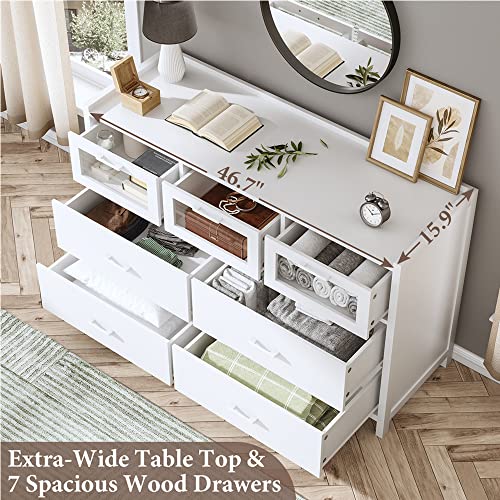 Aogllati Dresser For Bedroom With 7 Drawers, Dressers & Chests Of Drawers With Led Lights, White Bedroom Wood Closet Dresser For Bedroom, Entryway #TOP4