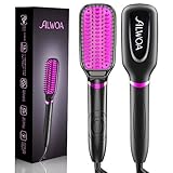 Hair Straightener Brush, ALWOA Double Negative Ionic 2-in-1 Straightening beard Brush with Anti-Scald Feature, NTC Control Security Protection,Temperature Locking & Auto-Off Function (Rose Gold/Black)