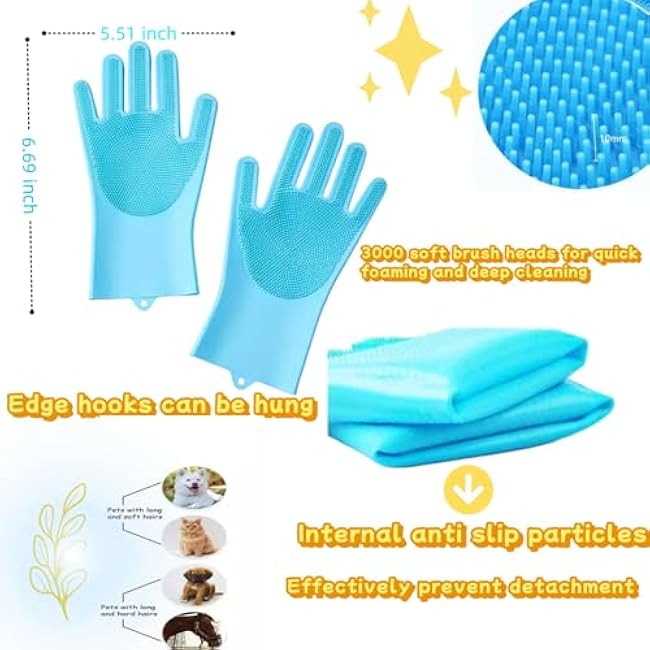 Premium Pet Grooming Gloves (1 Pair) - 3,000 Soft Silicone Tips for Bathing, Deshedding & Massage - Heat Resistant, 5-Finger Grip - Cats/Dogs/Rabbits (Pink)-ag9wz4uv