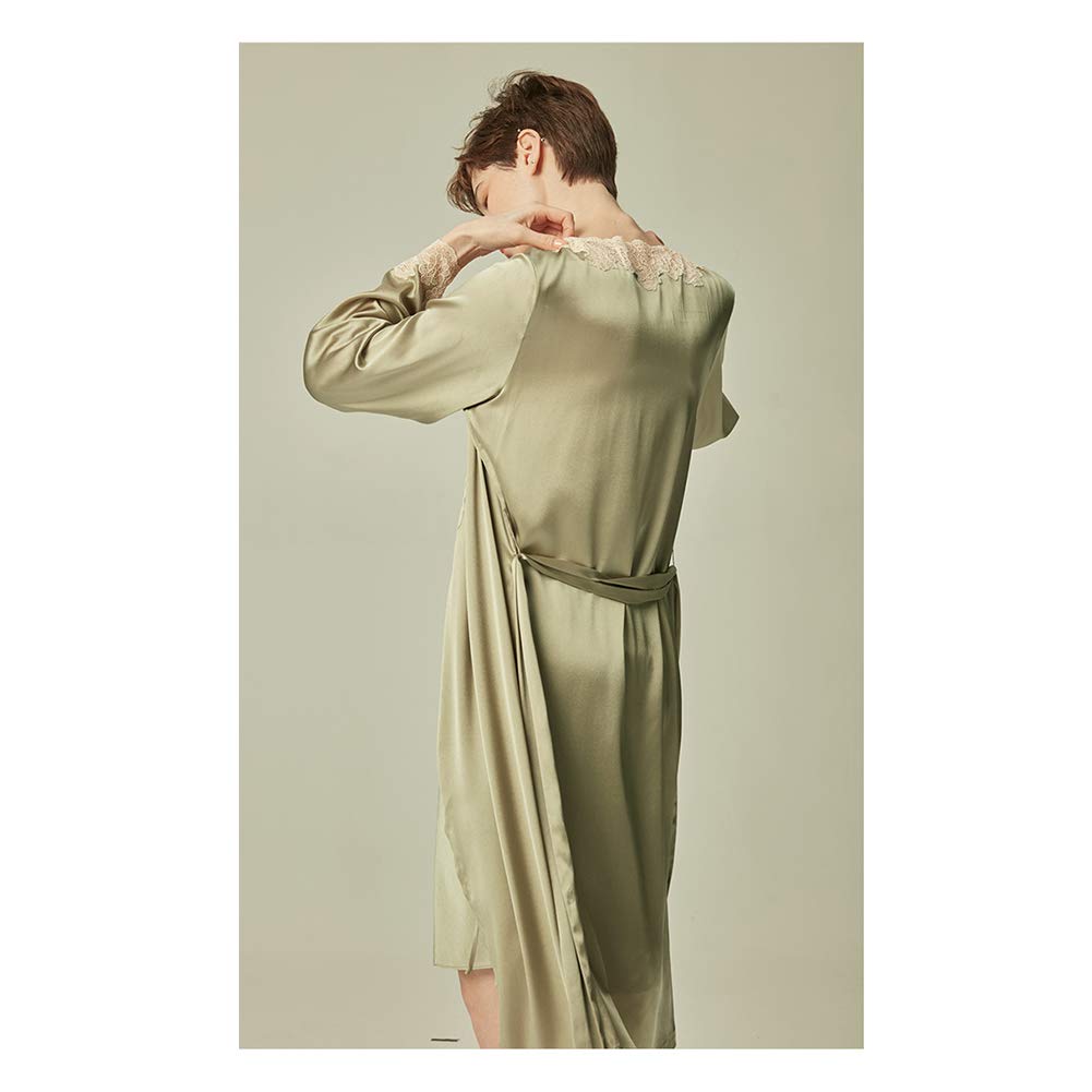 Camicia da Notte in Seta di Pizzo Francese, Vestaglia di Seta (Bretelle escluse),S (Verde Grande)