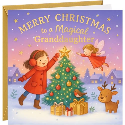 Christmas Card For Granddaughter Gold Foil Merry Christmas To A Magical Granddaughter Fairy Christmas Tree Design Xmas Greetings Card Kids Childrens Cards