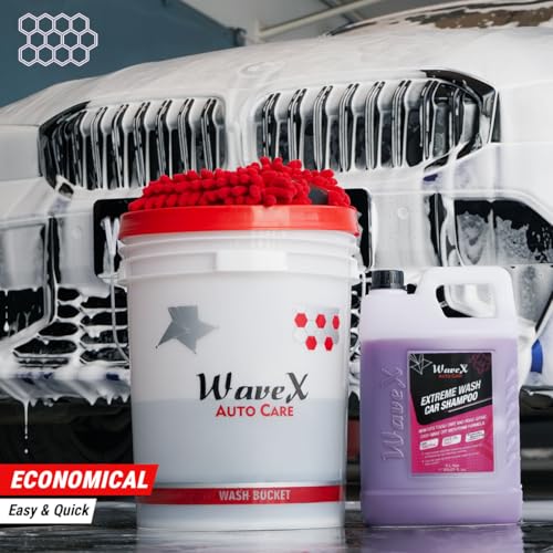 Image of Wavex Car Shampoo Extreme Wash 5L with Two Pcs Microfiber Cloth 40x40cm 340gsm | pH Neutral | Also works as Foam Wash Shampoo